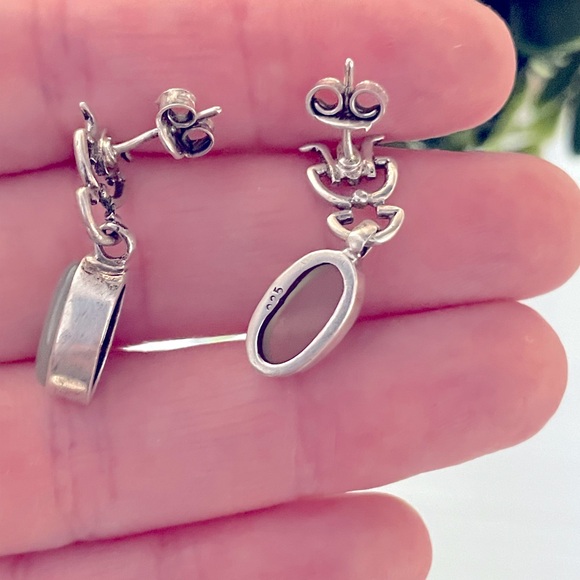 Vintage Natural Jadeite Jade 925 Sterling Silver Dangle Stud Earrings - Picture 3 of 4